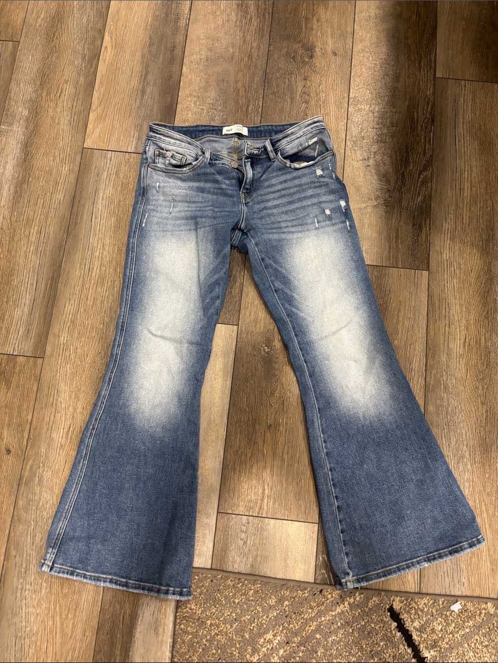BKE Women's Light Blue Flare Jeans - Distressed Fade